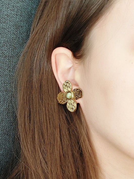 RUNE gėlių auskarai su turkio akute